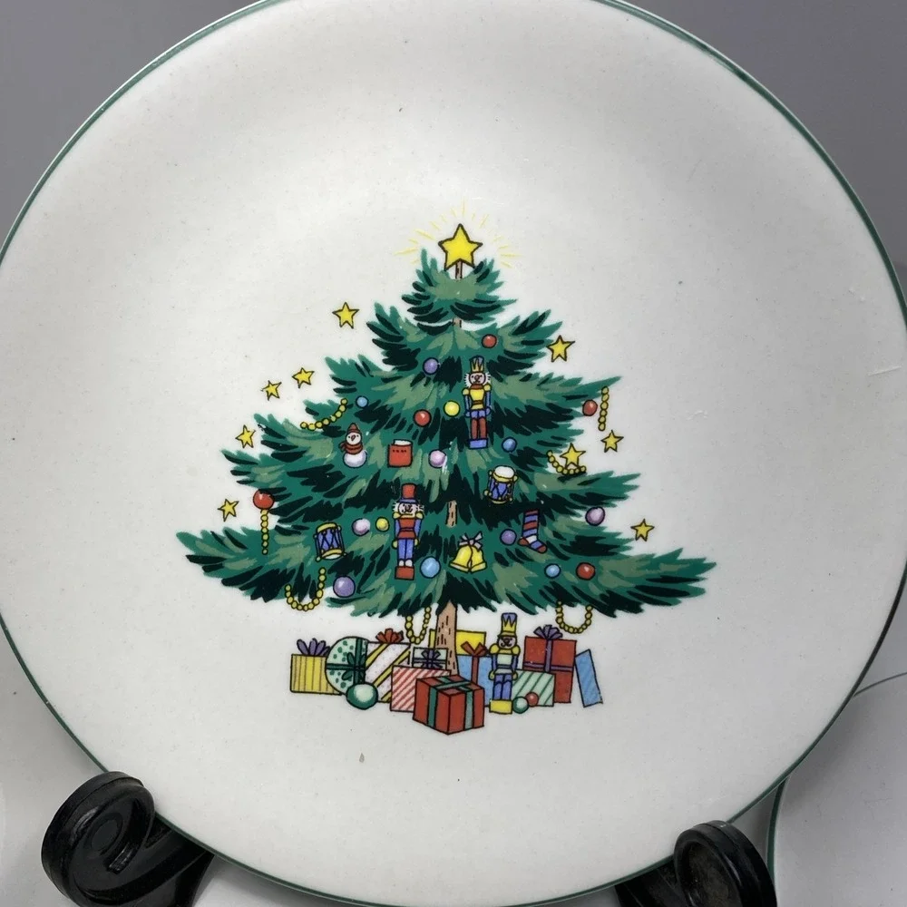 GTI Christmas Tree Dessert Plates Set of 4 Nutcracker Stoneware 7.5 Inch Holiday